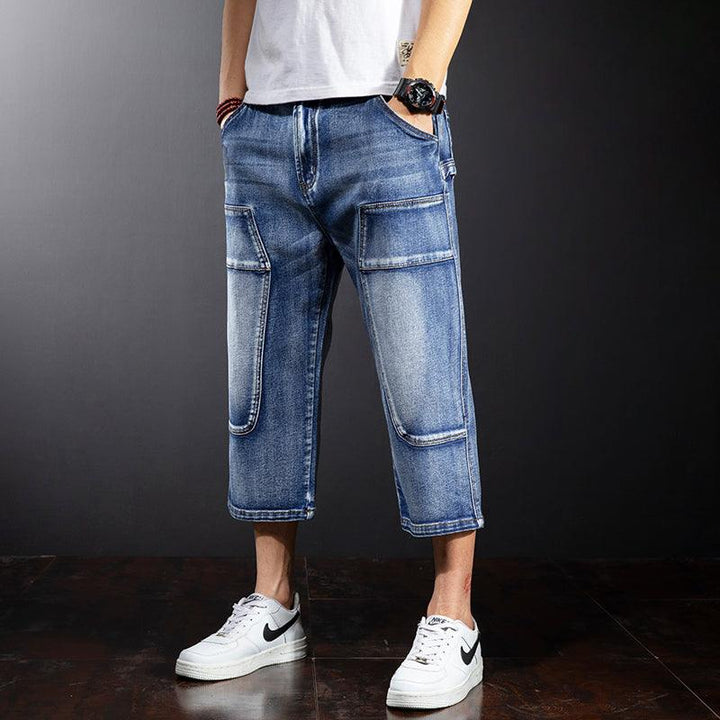 Seven Points Denim Shorts Men Straight Loose Over The Knee Medium Pants Fat Guy Pants - Super Amazing Store