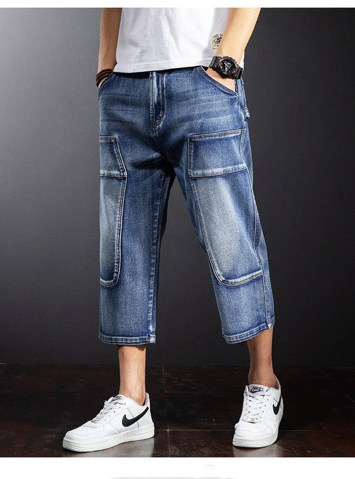 Seven Points Denim Shorts Men Straight Loose Over The Knee Medium Pants Fat Guy Pants - Super Amazing Store