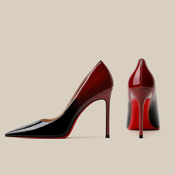 Patent Leather Black Red Gradient Color High Heels Niche Design Super Amazing Store