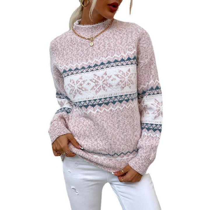 Half Turtleneck Snowflake Sweater for Women - Super Amazing Store