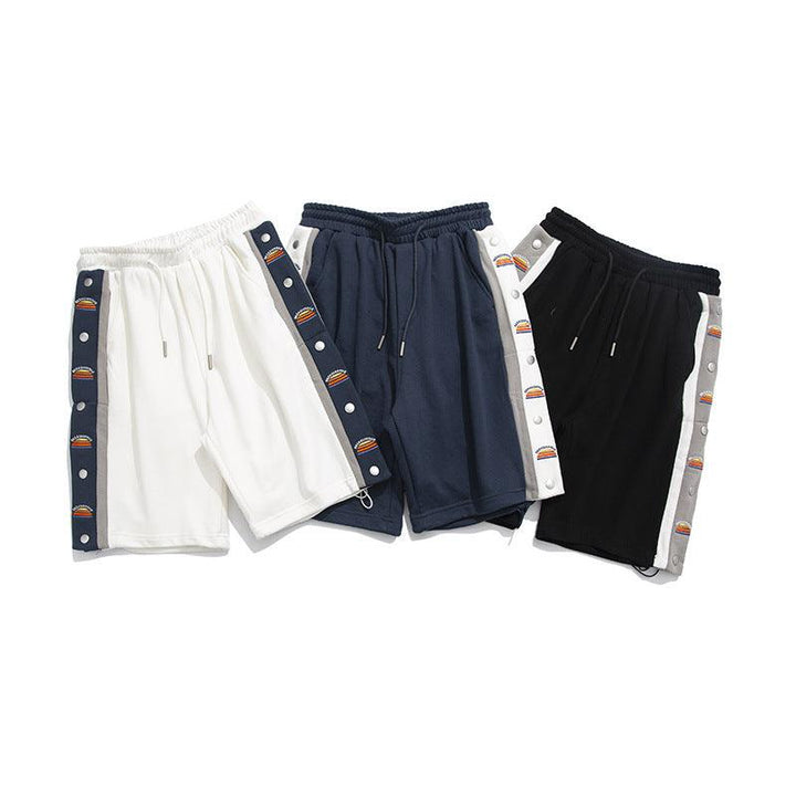 Colorblock Side-breasted Embroidery Casual Five-point Shorts Men - Super Amazing Store