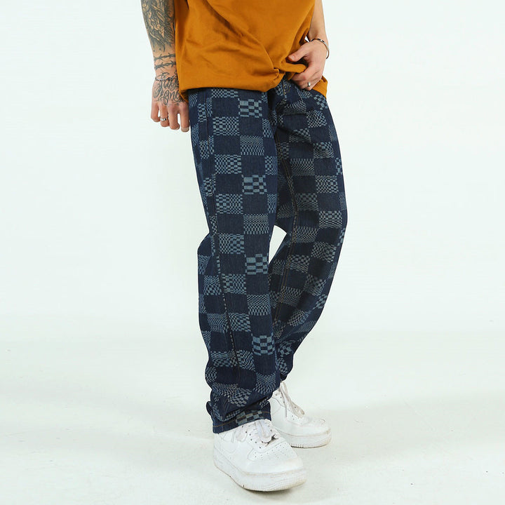 Fashion Checkerboard Jacquard Jeans For Men-Super Amazing Store