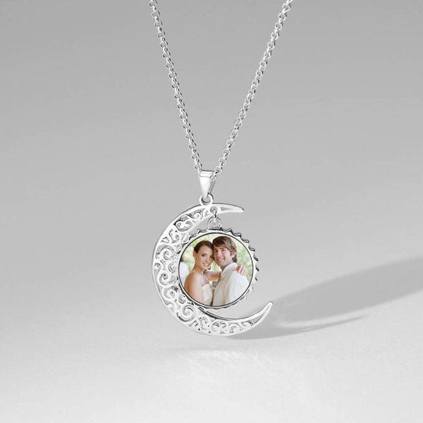 I Love You To The Moon And Back Photo Necklace Platinum Plated Silver - Super Amazing Store