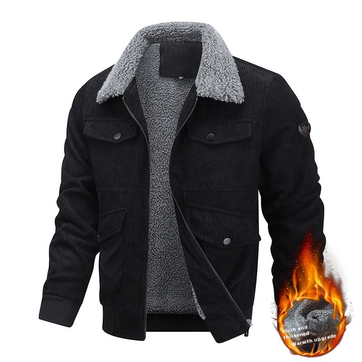 Winter Lapel Fleece Jacket With Pockets Warm Thicken Cotton Coat Q2