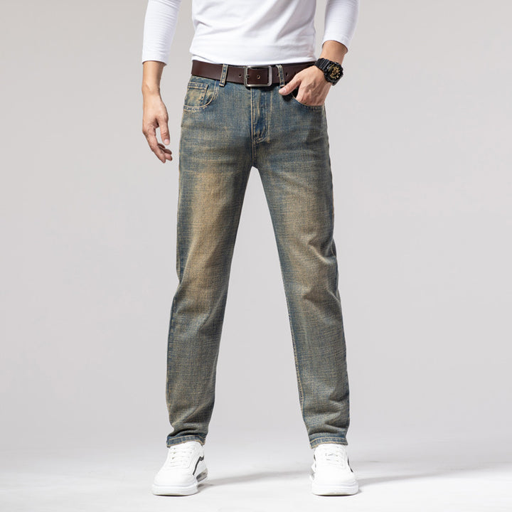 Men's Straight Stretch Slim Retro Running Volume Versatile Retro Men's Long Jeans Q2