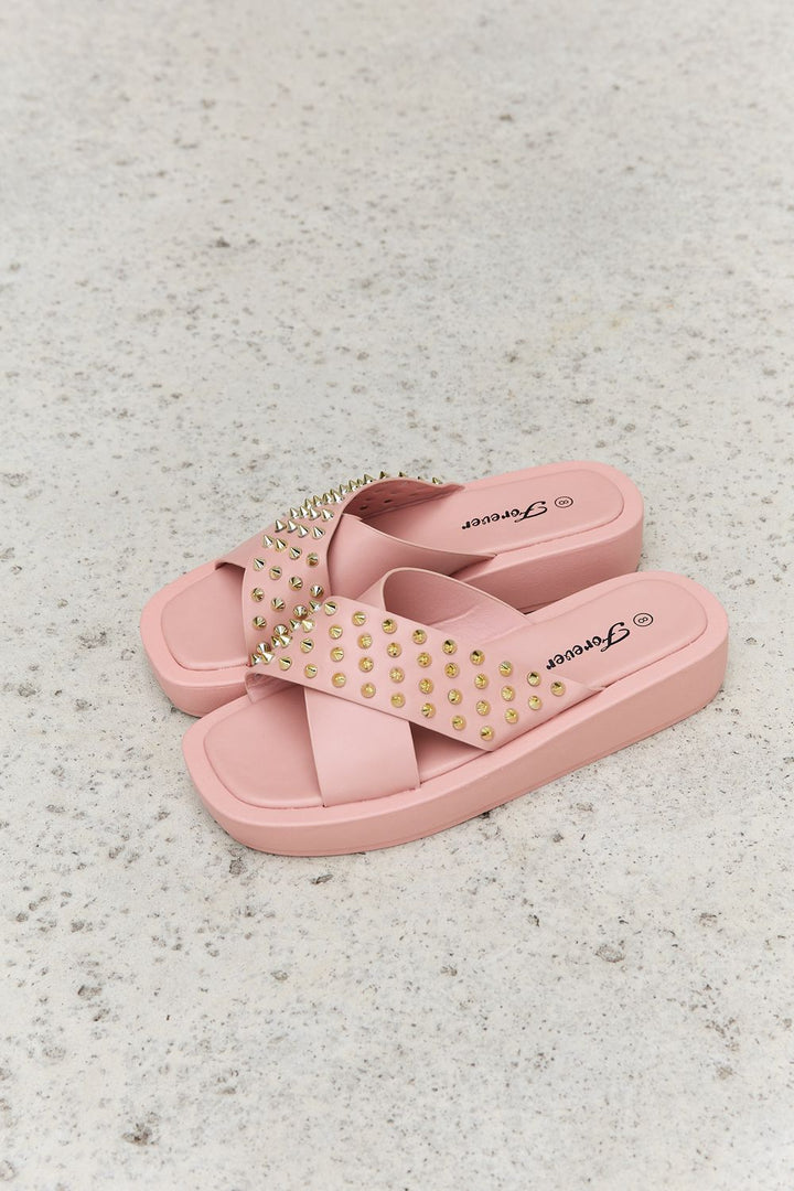 Forever Link Studded Cross Strap Sandals in Blush Trendsi