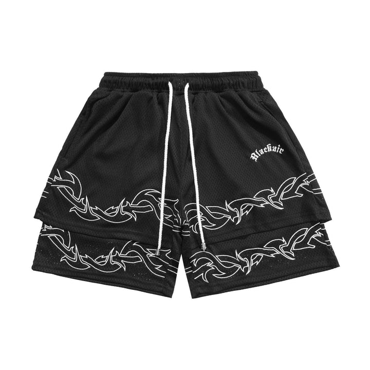 American Street Basketball Shorts Men Thorns Embroidered Double Layer - Super Amazing Store