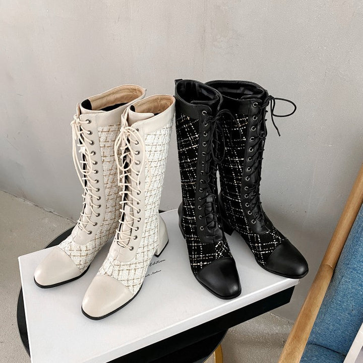 Spliced Laced-up High Boots For Women - Super Amazing Store