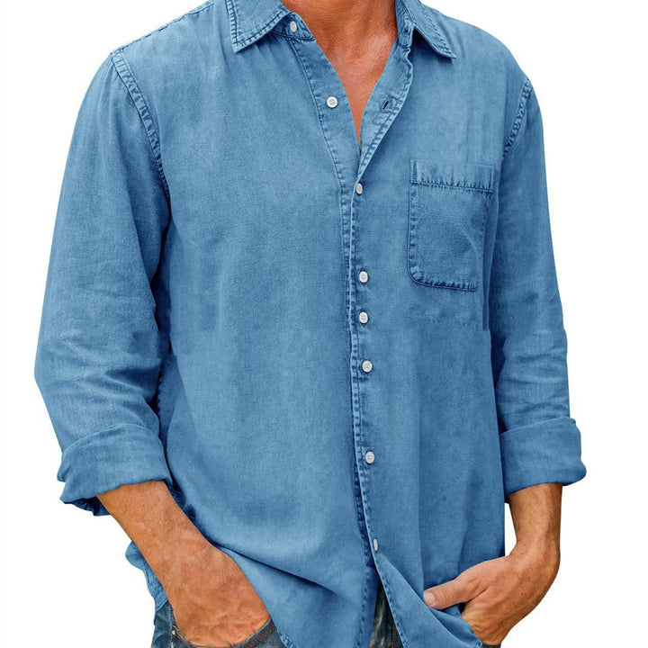 Men's Casual Solid Color Long Sleeve Shirt - Super Amazing Store