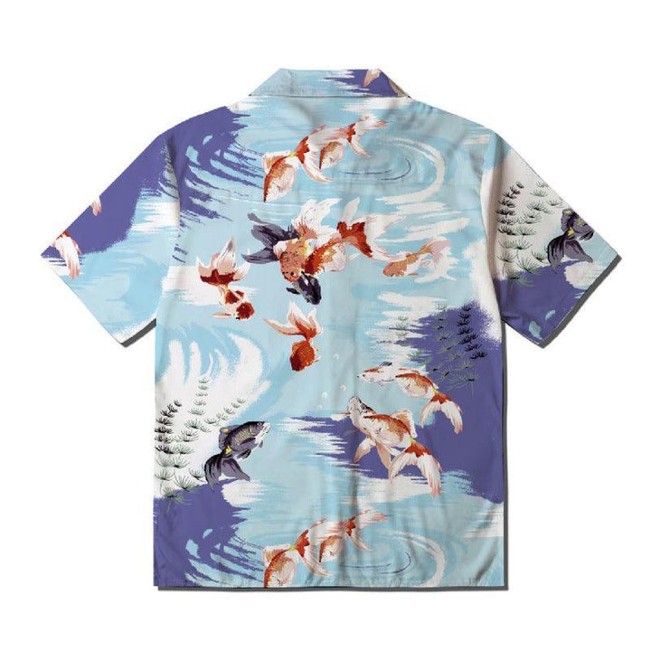 Flower Koi Full Print Shirt Beach Cardigan Short Sleeve Men - Super Amazing Store