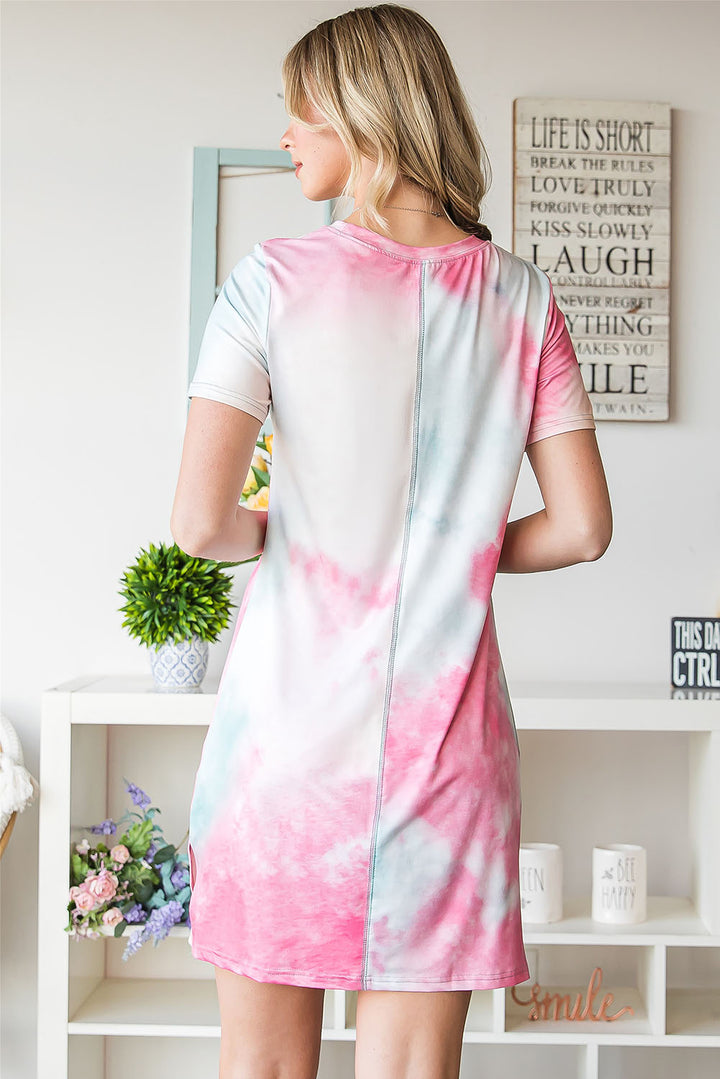 Tie-Dye Round Neck Short Sleeve Slit Dress Trendsi