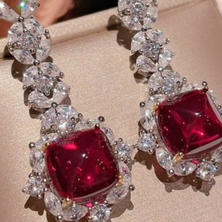 Platinum-Plated Artificial Gemstone Dangle Earrings Trendsi