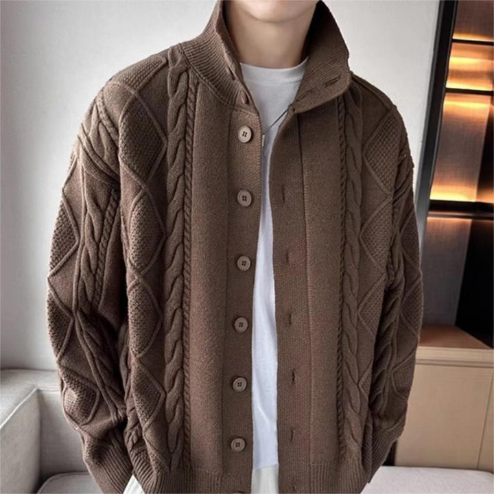 Solid Color Prismatic Plaid Sweater Coat Loose All-match Retro Lapels Long Sleeve Knitted Cardigan - Super Amazing Store