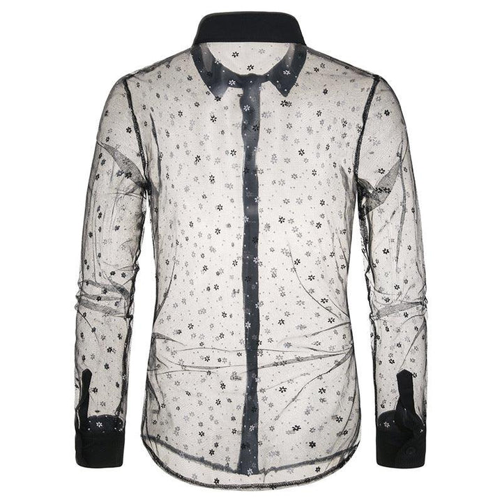 Sexy Black Lace Shirt Men New See Through Mens Dress Shirts - Super Amazing Store