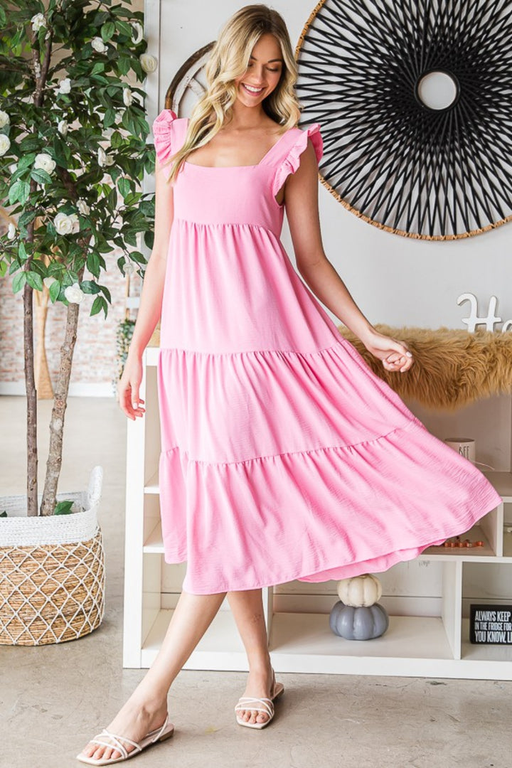 Reborn J Ruffled Sleeveless Tiered Midi Dress Trendsi