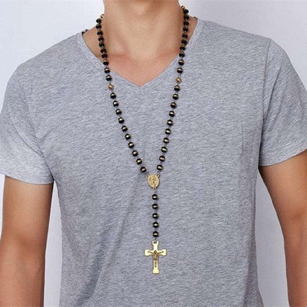 8MM Stainless Steel Silicone Cross Necklace Gold - Super Amazing Store