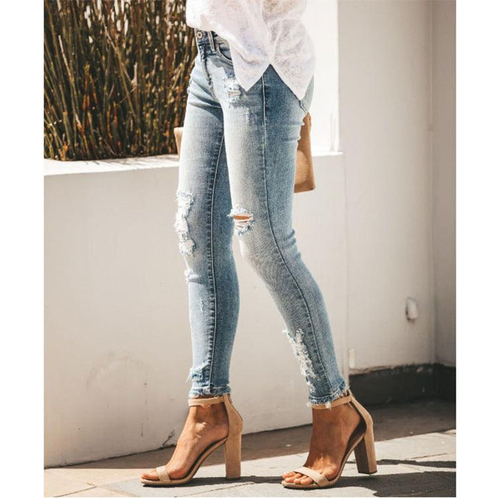 Women's Jeans Slim Ripped Mid-Rise Denim Bottom - Super Amazing Store