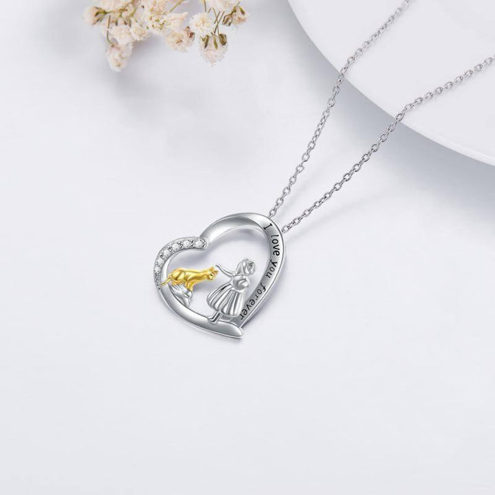 Sterling Silver Cat with A Girl I Love You Forever Necklace Jewelry - Super Amazing Store