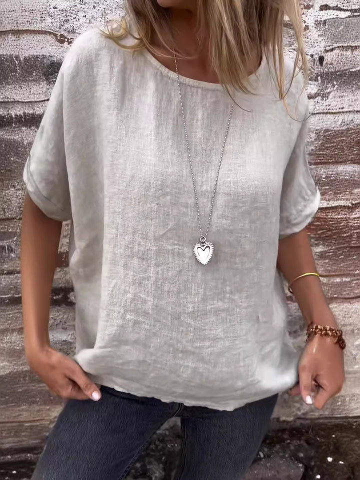 Women's Round Neck Long Sleeve Cotton And Linen Loose-fitting T-shirt Top-Super Amazing Store