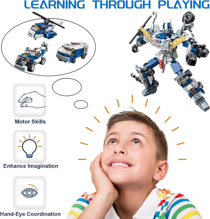 Educiro STEM Robot Building Toys, 453 PCS Construction Toys 6-In-1 STEM Toys for 6 Year Old Boys Creative Building Bricks Engineering Vehicles Blocks Kit for Kids Age 6 7 8 9 10 11 Year Old