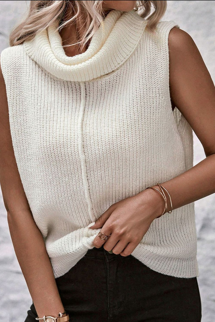 Central Seam Turtleneck Sleeveless Sweater Vest Trendsi