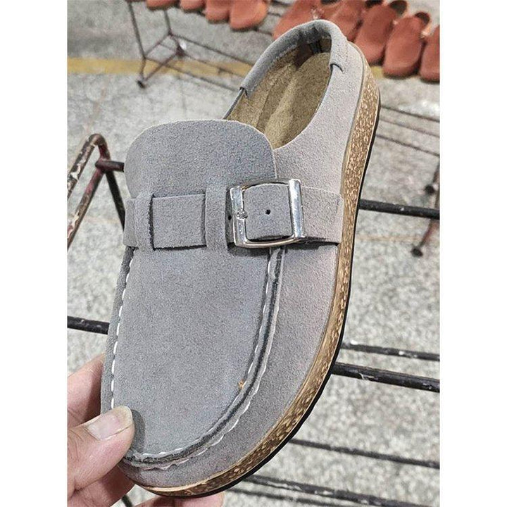 Frosted Suede Round Head Belt Buckle One Pedal Flat Comfortable Foam Bottom Slippers - Super Amazing Store