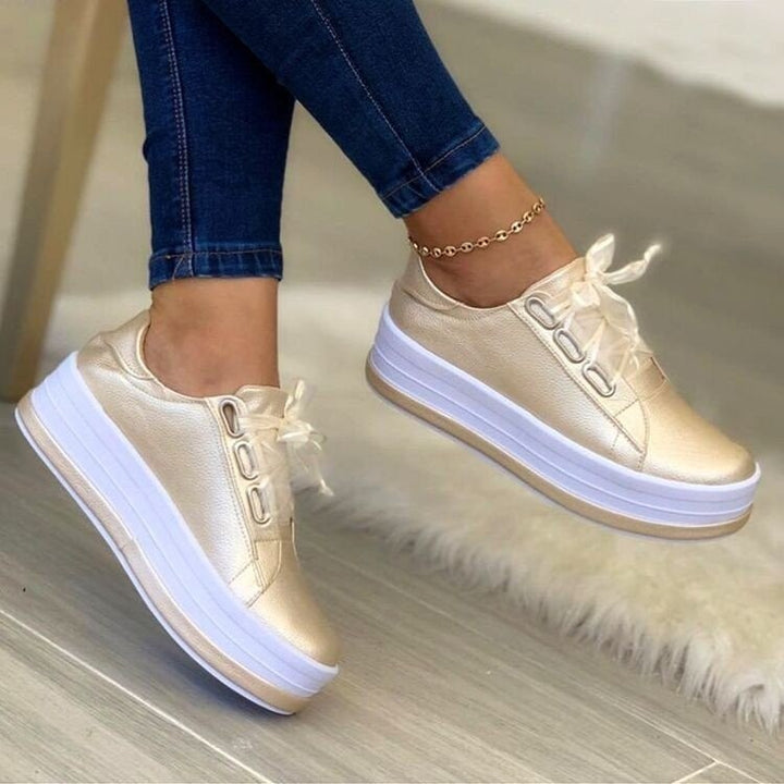 Fashion Flats Sneakers Women Ribbon Lace-up Platform Shoes Q2