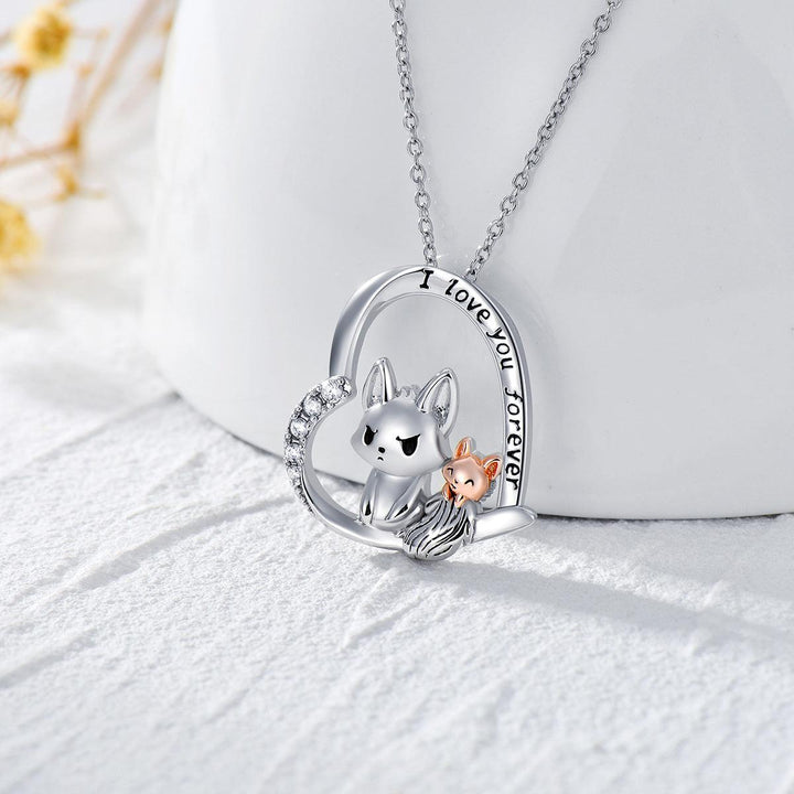 Sterling Silver Fox I Love You Forever Heart Pendant Necklace Jewelry - Super Amazing Store