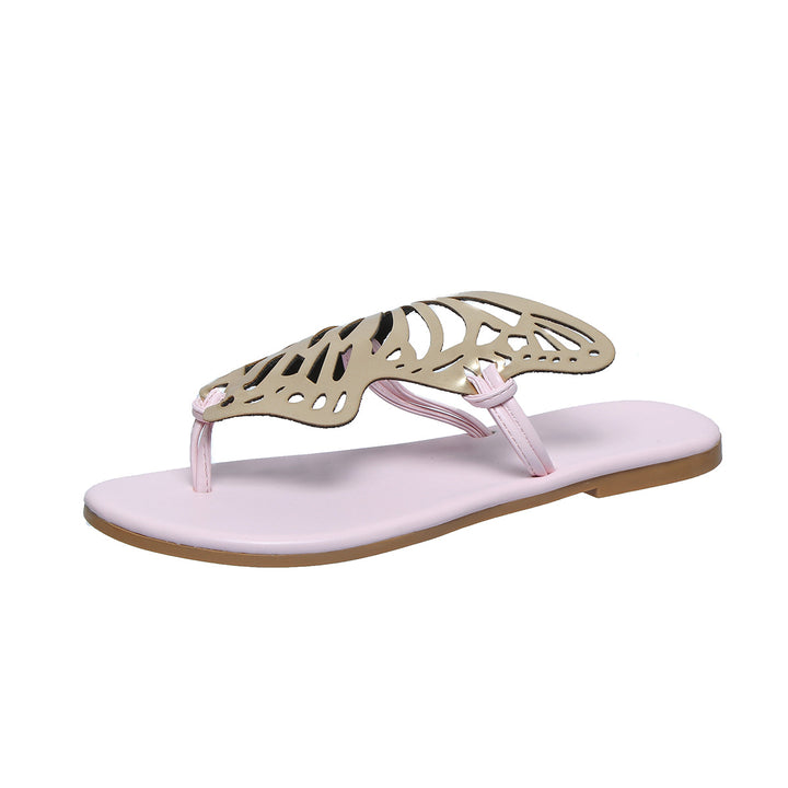 Hollow Butterfly Flip-Flops Summer Sandals For Women Casual Beach Shoes Low Heel Flat Slides Slippers Q2