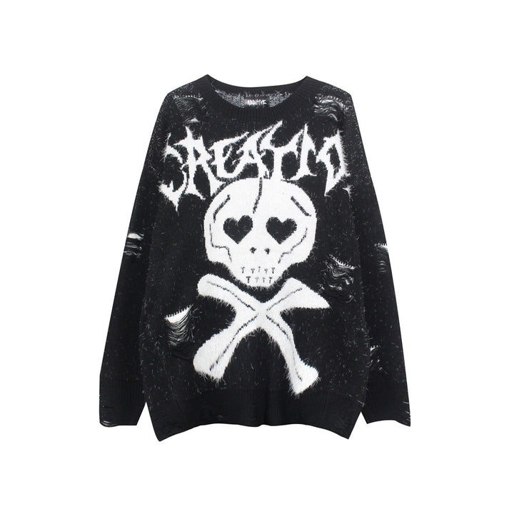 Skull Jacquard Ripped Sweater Men - Super Amazing Store 