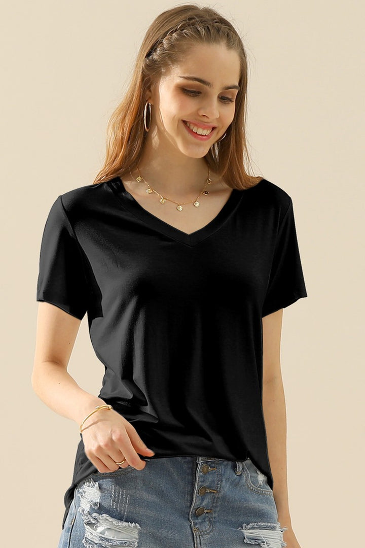 Ninexis Full Size V-Neck Short Sleeve T-Shirt Trendsi