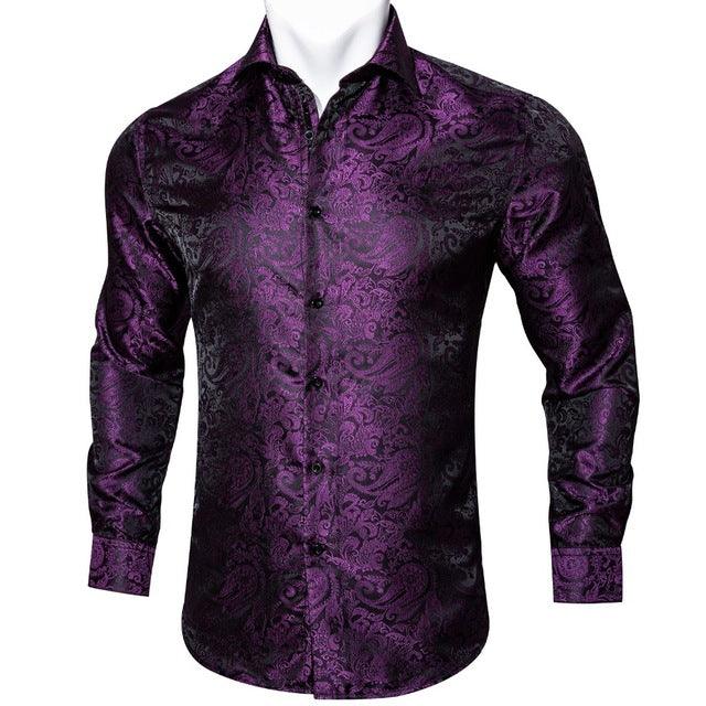 Barry.Wang Teal Paisley Floral Silk Shirts Men Autumn Long Sleeve Casual Flower Shirts For Men Designer Fit Dress Shirt BCY-05 - Super Amazing Store