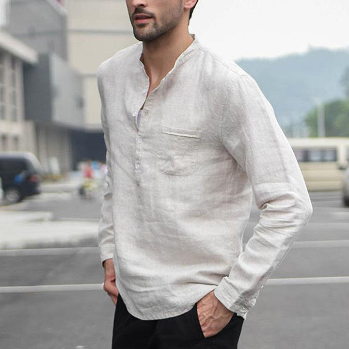 Men Vintage White Shirt Button Linen Shirts - Super Amazing Store