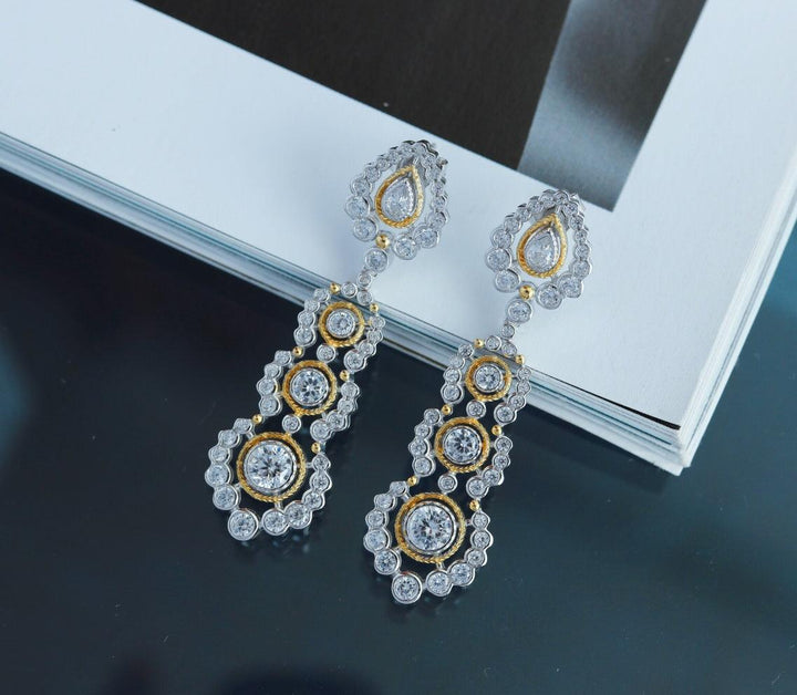 Light Luxury 925 Silver Gold-plated Carved Zirconium Diamond Earrings - Super Amazing Store