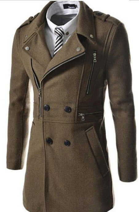 Fashion Multi Zipper Fitted Trench Coat Q2