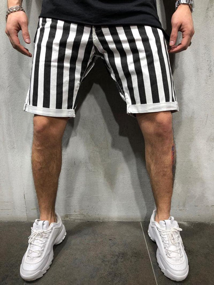 Muscle Boy Brothers Fitness Black And White Striped Sports Shorts Outdoor Running Casual Loose Shorts Five-point Pants Men - Super Amazing Store