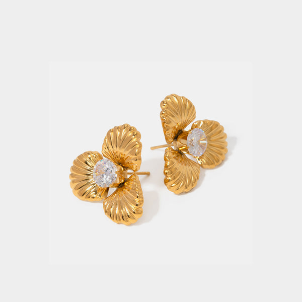 Stainless Steel Zircon Flower Shape Earrings Trendsi