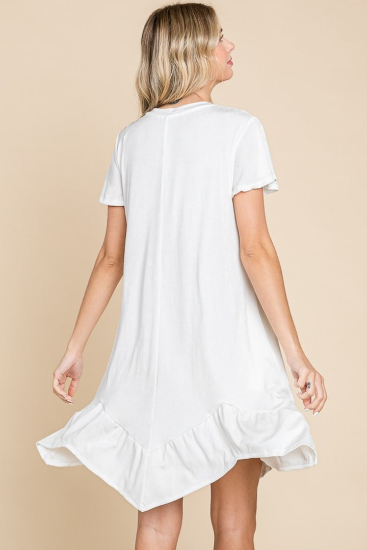 Culture Code Full Size Short Sleeve Ruffled Asymmetric Hem Dress Trendsi