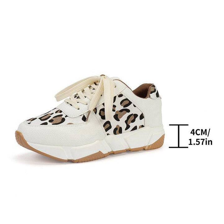 Large Size Leopard Print Casual Pumps Women's Spring And Autumn New Flat Lace-up Sports Casual Shoes - Super Amazing Store