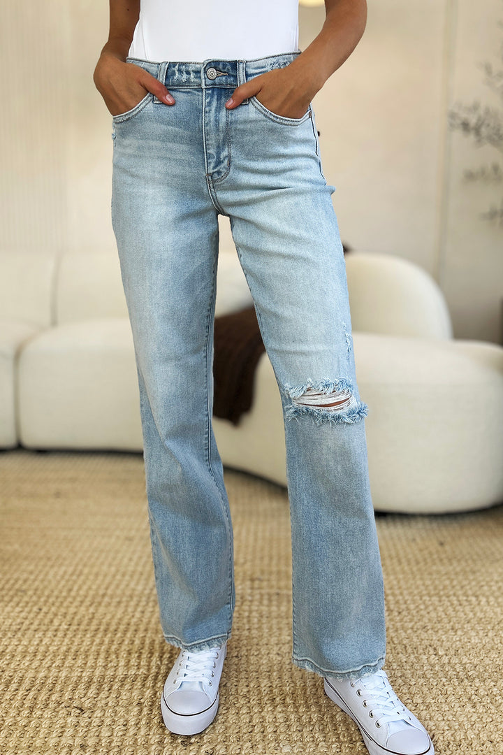 Judy Blue Full Size High Waist Distressed Straight Jeans Trendsi