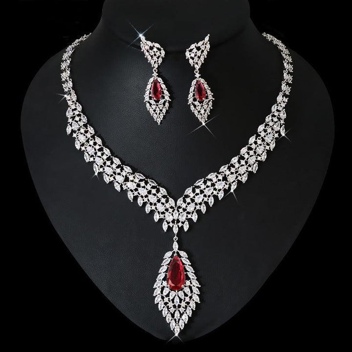 Women's Temperament Fashion Zircon Wings Earrings Necklace Set - Super Amazing Store