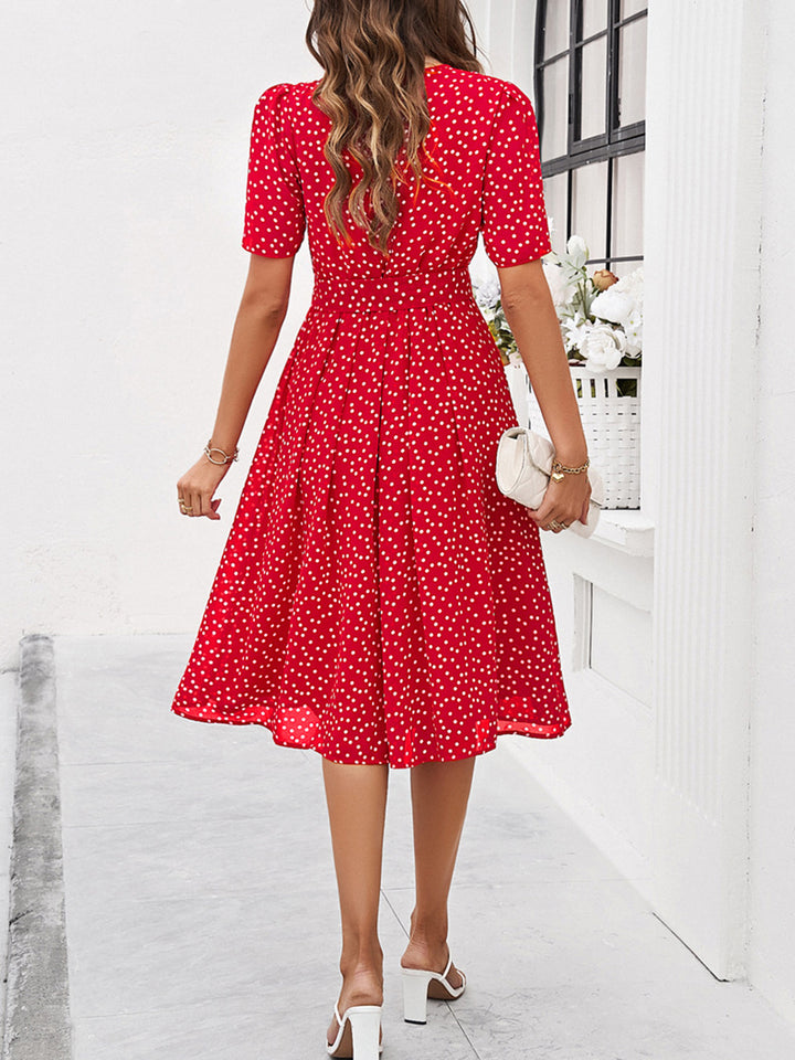 Printed Round Neck Short Sleeve Dress Trendsi