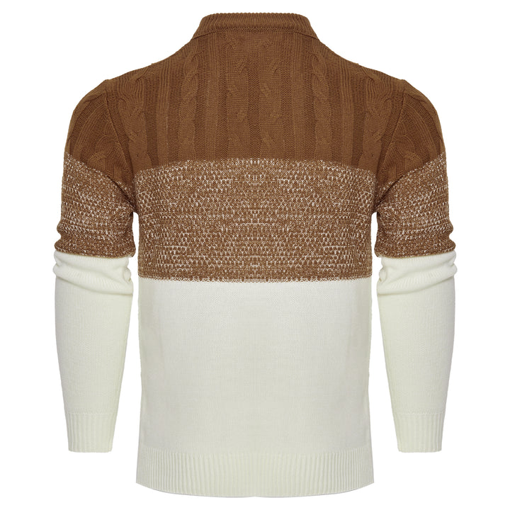 Men's Casual Color Block Long Sleeve Cable Knit Pullover Sweater - Super Amazing Store