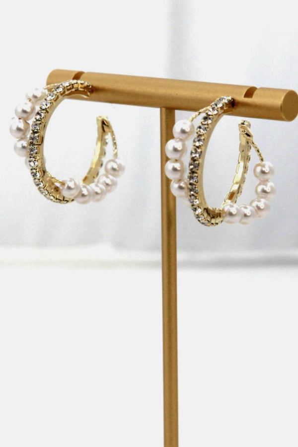 Alloy Pearl Hoop Earrings Trendsi