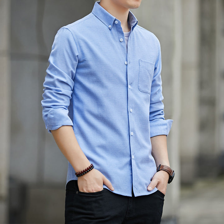 Slim Lapel Long Sleeve Shirt With Pockets Solid Color Casual Men's Clothing Q2