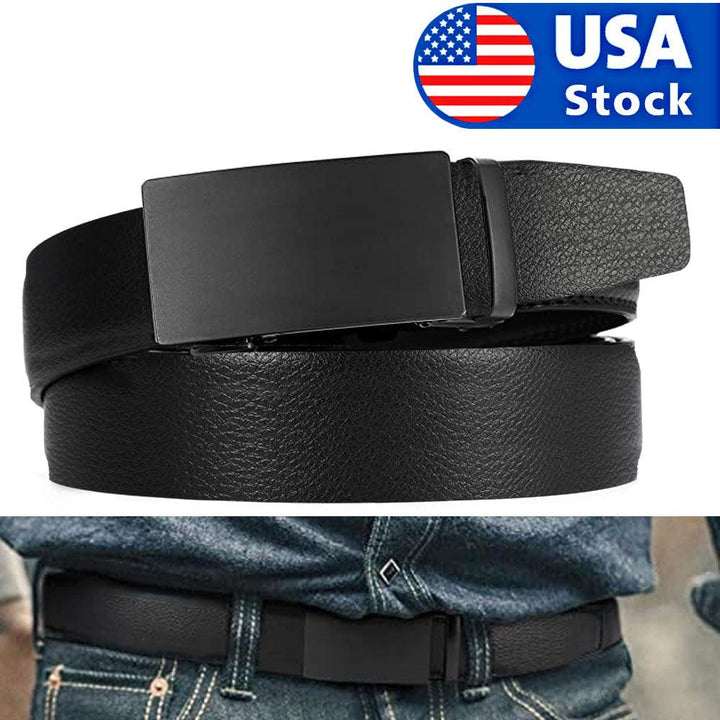 Microfiber Leather Mens Ratchet Belt Belts For Men Adjustable Automatic Buckle Black - Super Amazing Store