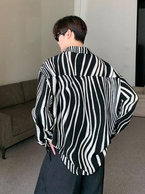 Contrasting Color Zebra Print Lapel Shirt Men's Loose Long-sleeved Shirt - Super Amazing Store