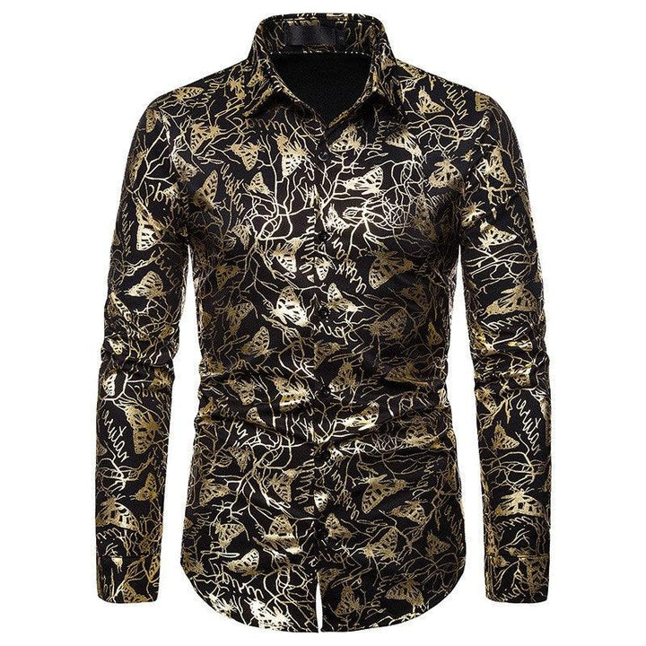 Men's lapel butterfly bronzing print long sleeve shirt men - Super Amazing Store