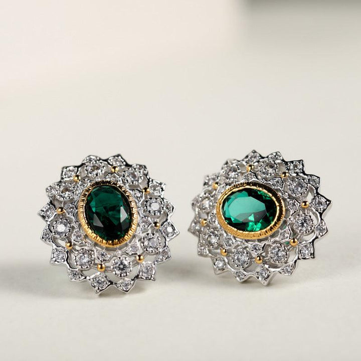 Craft retro hollow green zircon 925 Silver Earrings - Super Amazing Store