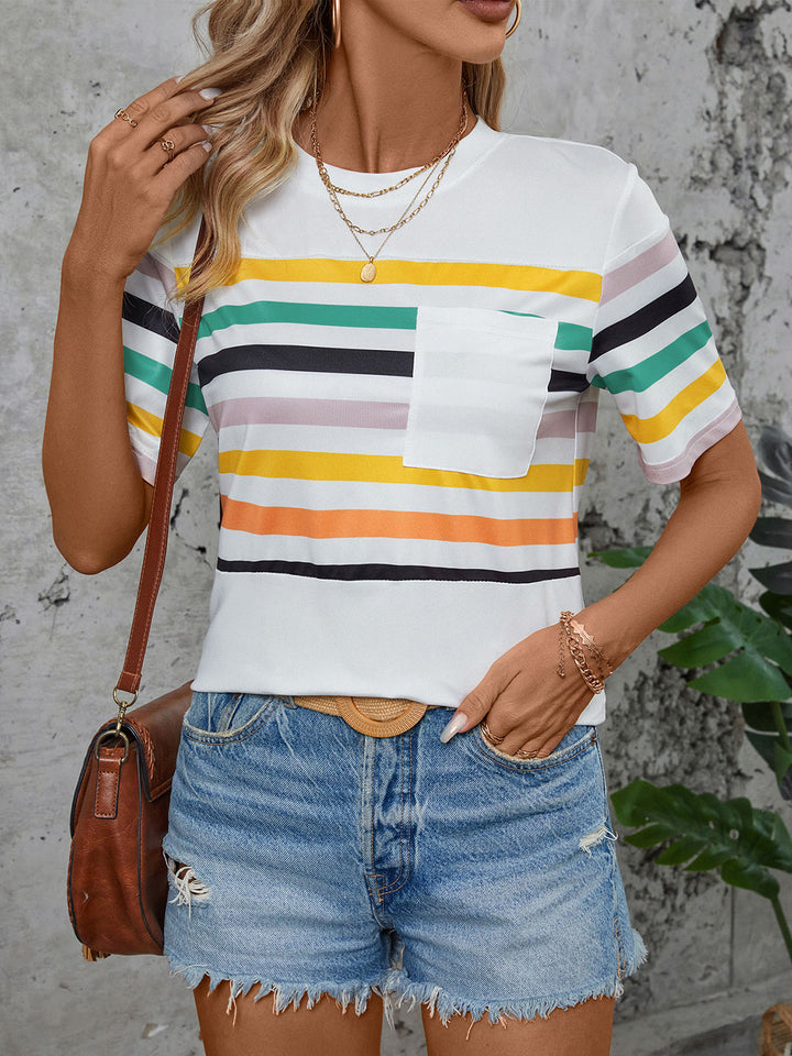 Striped Round Neck Short Sleeve T-Shirt Trendsi